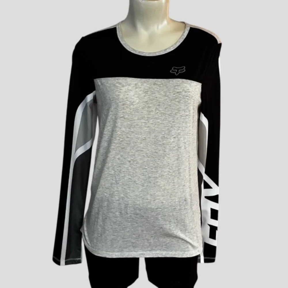 Fox Racing Shirt Women's Grey Black Long Sleeve Moto Jersey Size Small - Picture 1 of 14